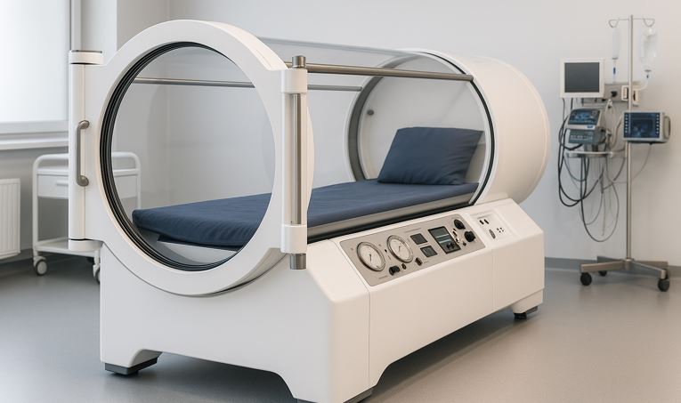 Medical-grade hyperbaric oxygen therapy chamber in a Troy, Michigan healthcare facility