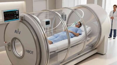 Aviv HBOT protocol in a clinic with a patient in a chamber.