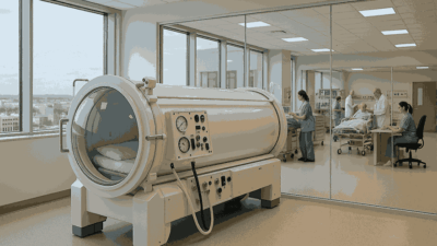 A hyperbaric chamber in arizona situated in a hospital room with large windows, with medical staff attending to patients in the adjacent area.