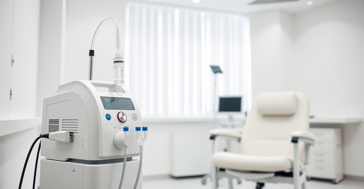 Oxygen therapy equipment including nasal cannula and concentrator in a clinical setting